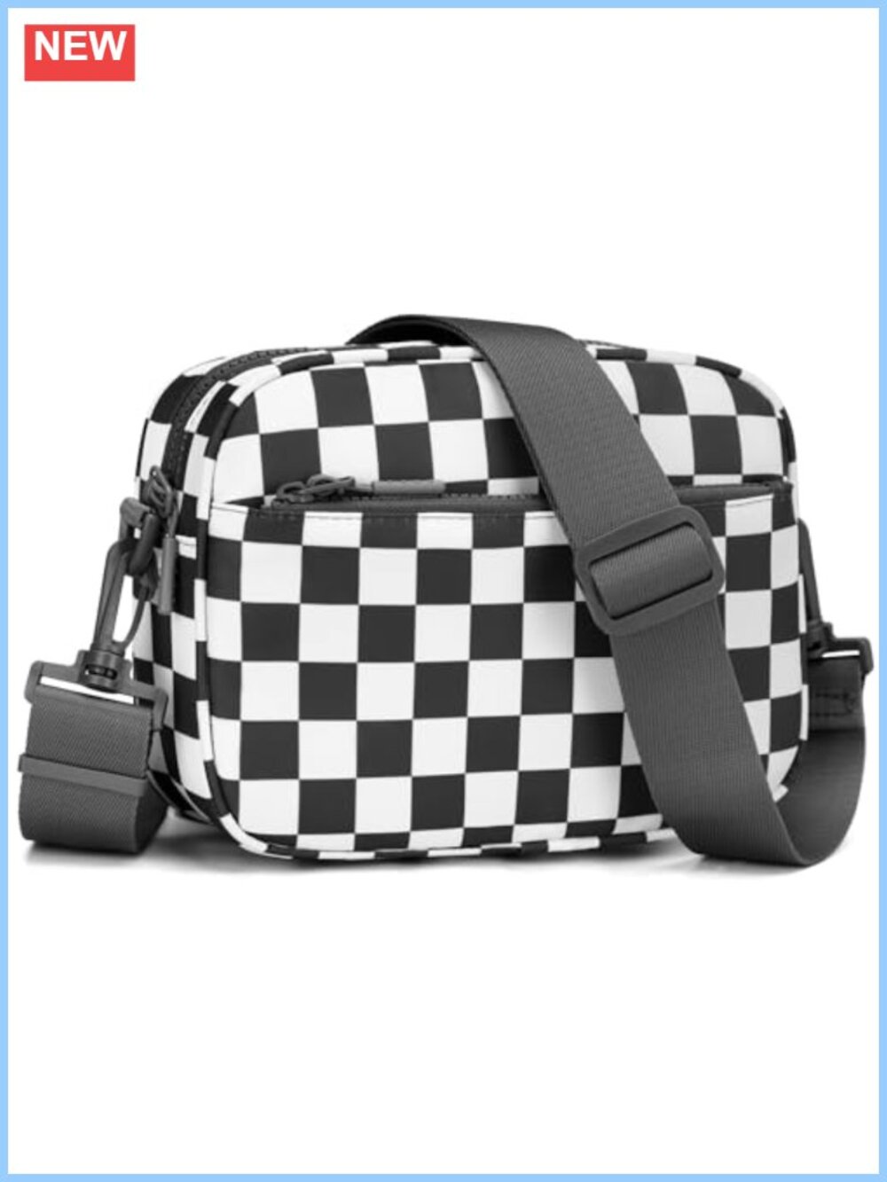 Checkered Crossbody Bag Nylon Wide Strap Small Purse Shoulder Handbag